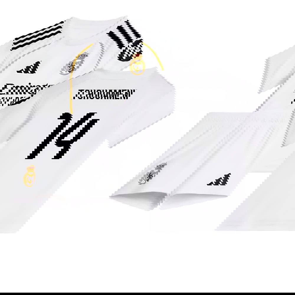 Lacné Futbalove Dresy FC Real Madrid Detské TCHOUAMENI #14 Domáci Dres 2025-2026