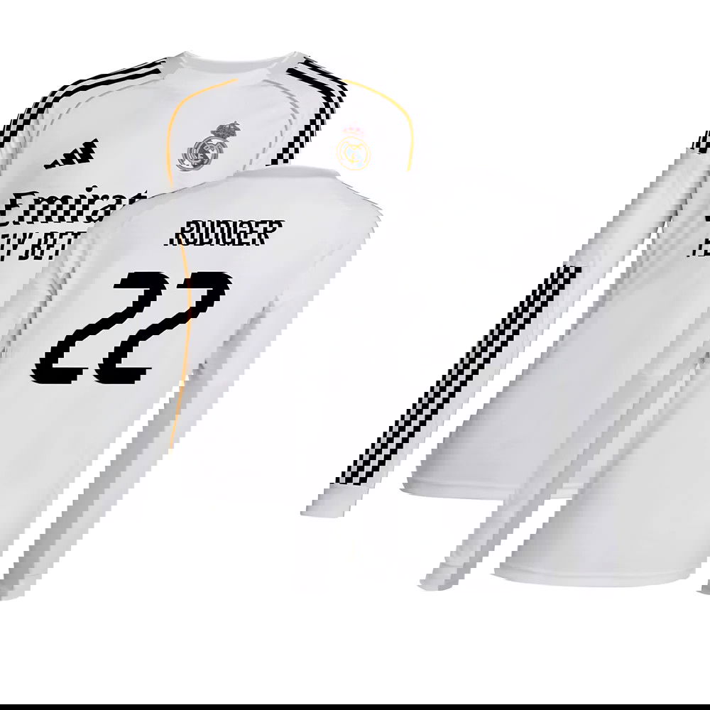 Lacné Futbalove Dresy FC Real Madrid Dlhý Rukáv RUDIGER #22 Domáci Dres 2025-2026